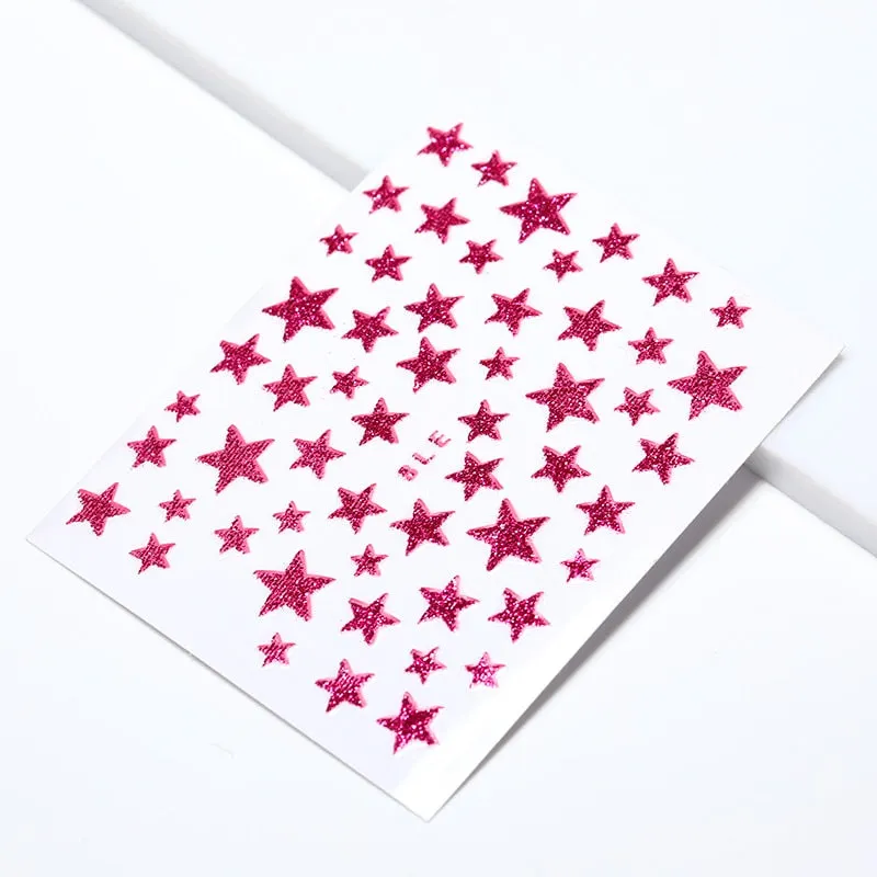 Nail Stickers 3D Nail Slider Stars Heart Decals Glitter Shiny Decoration DIY Transfer Adhesive Colorful Nail Art Tool Manicures