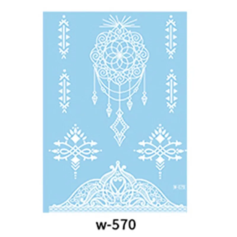 Sexy Henna Mehndi Tattoo White Lace Necklace Flower Water Transfer Temporary Tatoo Sticker Body Art Waterproof for Wedding Beach