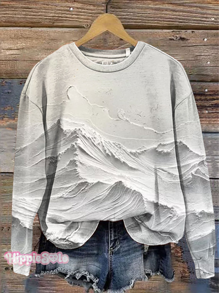 3D White Mountain Painting Print Casual Sweatshirt Multicolor / S