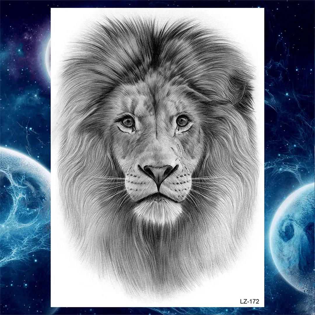 3D Lion Tiger Temporary Tattoos For Men Women Adult Black Wolf Tattoo Sticker Realistic Fake Bear Mountain Disposable Tatoo Body