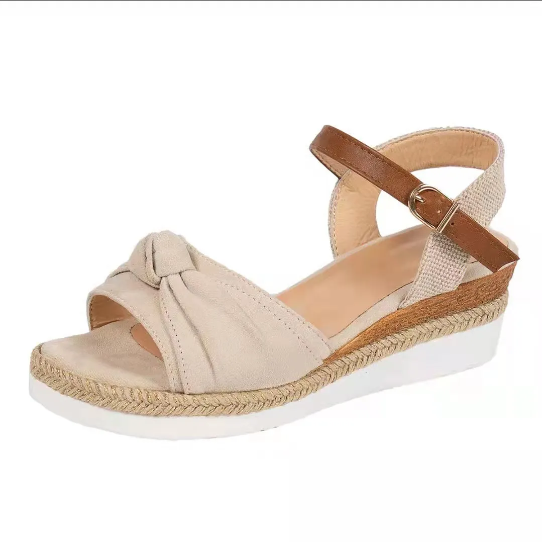 2022 Women Casual Sandals Summer Shoes Hemp Flats Platform Ladies Bowknot Buckle Strap Fashion Woman New Peep Toe Female