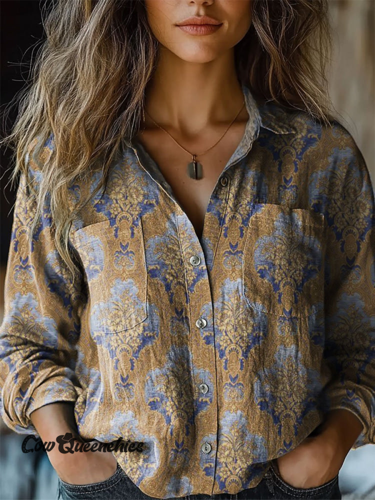 Women&rsquo;s Vintage Print Casual Long Sleeve Comfortable Cotton Shirt Multicolor / S