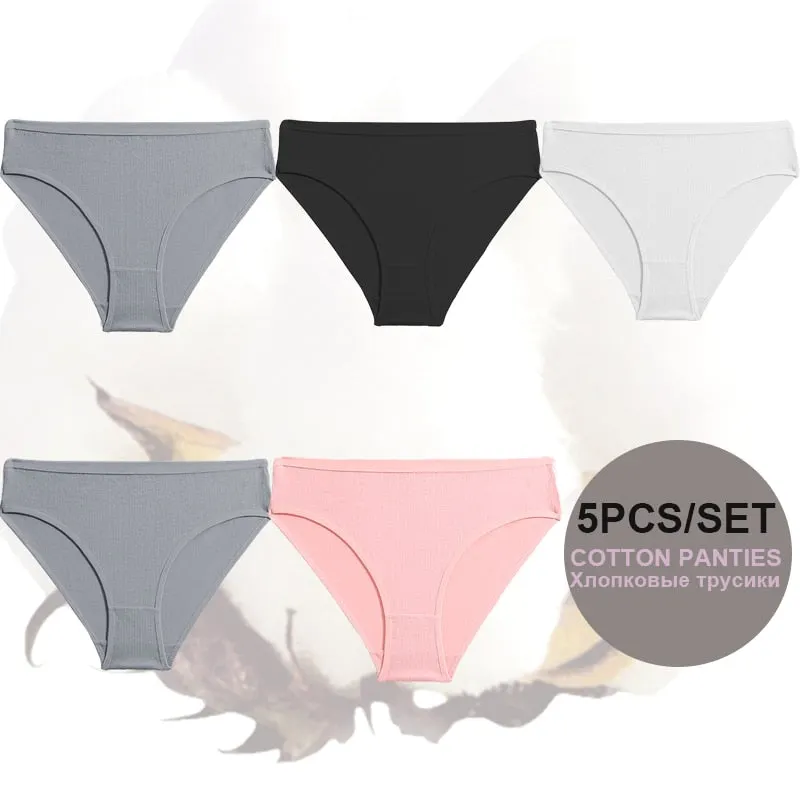 FINETOO 5PCS/Set Lingerie Cotton Women Panties Lingerie S-XL Briefs Sexy Ladies Intimates Underwear Female Pantys New Underpants