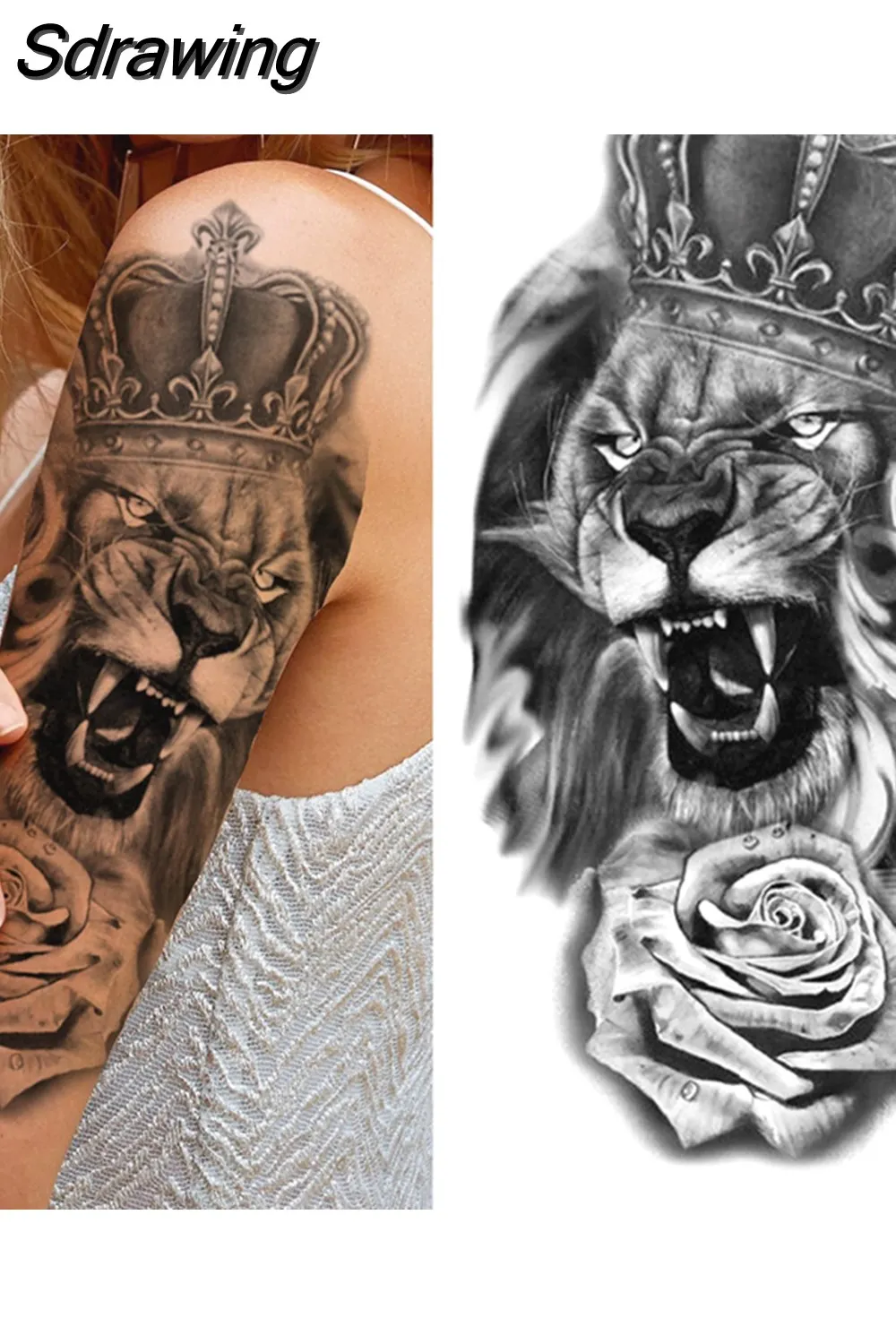 Sdrawing Arm Temporary Tattoos Sleeve For Men Women Realistic Fake Tatoos Warrior Lion Tiger Flower Tatoo Sticker Black Totem Maori 507-1
