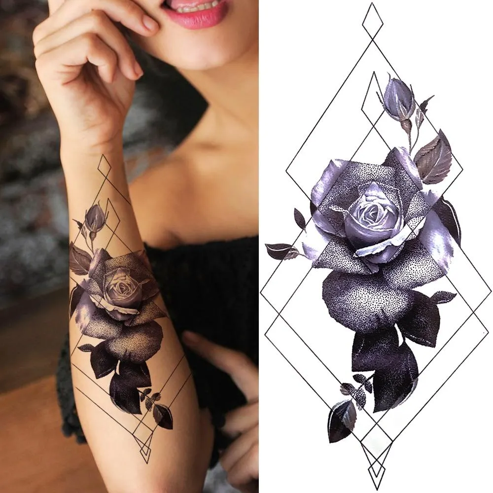 Lily Chains Flower Temporary Tattoos For Women Girl Black Butterfly Dream Catcher Tattoo Sticker Fake Rose Sexy Tatoos Back Body 1108