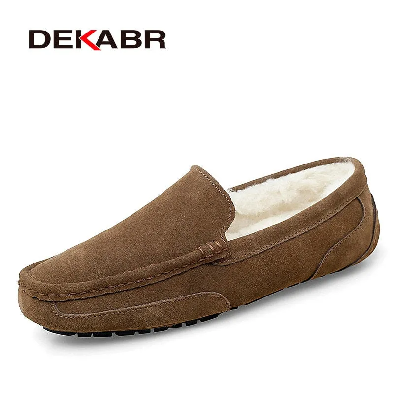 DEKARB Men Loafers Shoes Warm Soft Genuine Leather Business Men Moccasins Shoes Breathable Slip on Driving Shoes Size 38-47
