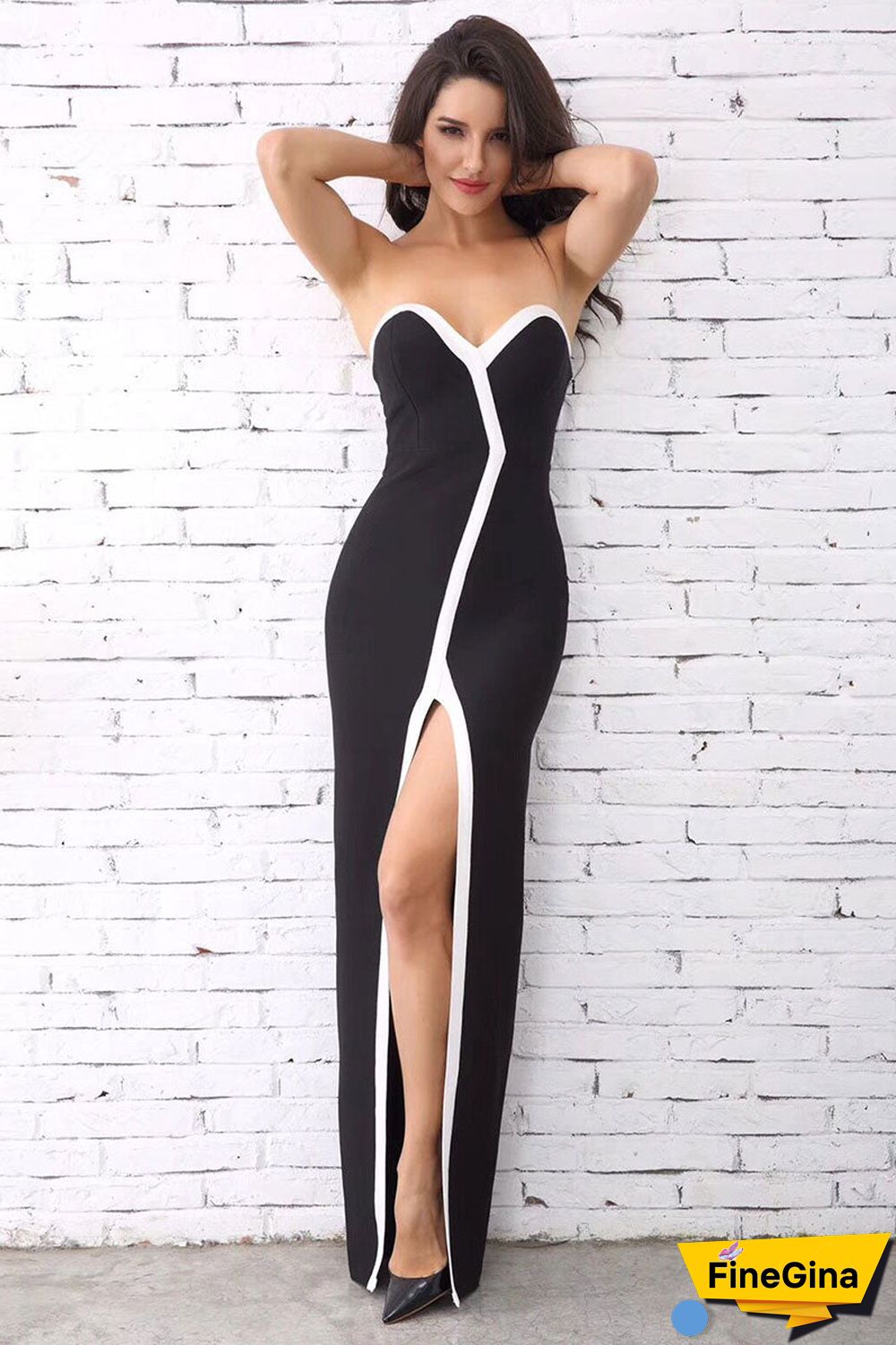 Strapless Thigh-high Slit Black Sheath Bandage Dress