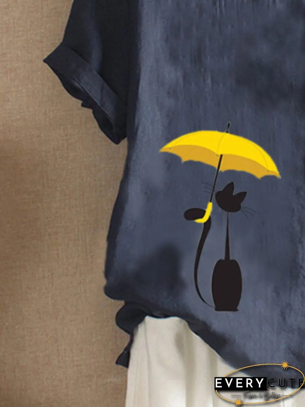 Navy Blue Casual Round Neck T-shirt