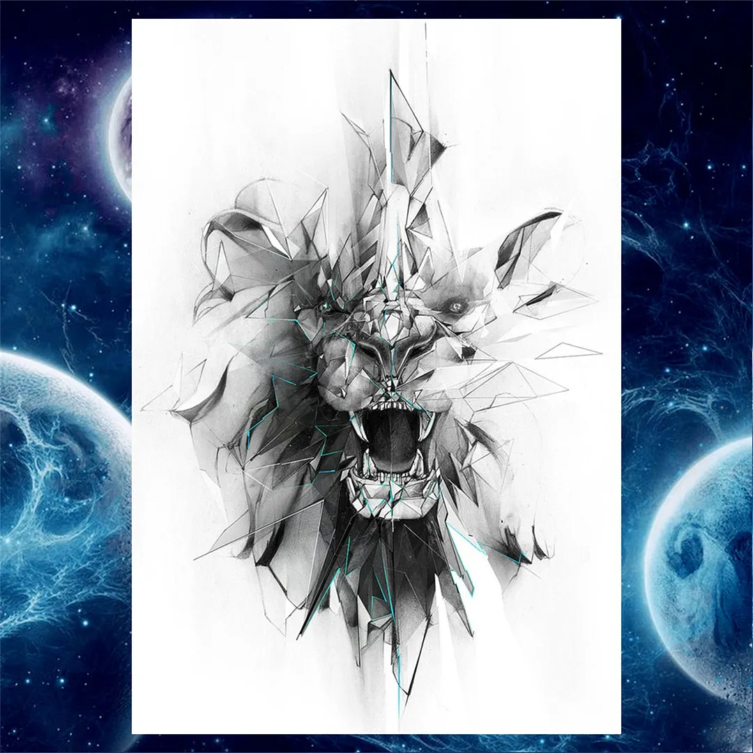 Flower Skeleton Temporary Tattoos For Women Men Adult Death Skull Tattoo Sticker Fake Lion Wolf Forest Black Evil Tatoos Armband