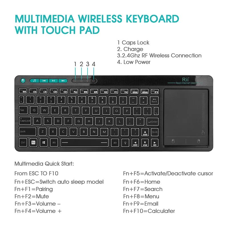 Rii Mini 2.4G Wireless Keyboard K18+