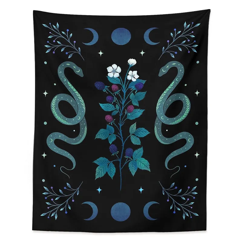 Moon Phase Wall Hanging Tapestry Vintage Mooonlight Green Olive Leaf Black Tapestries Boho Room Art Home Decoration Accessories