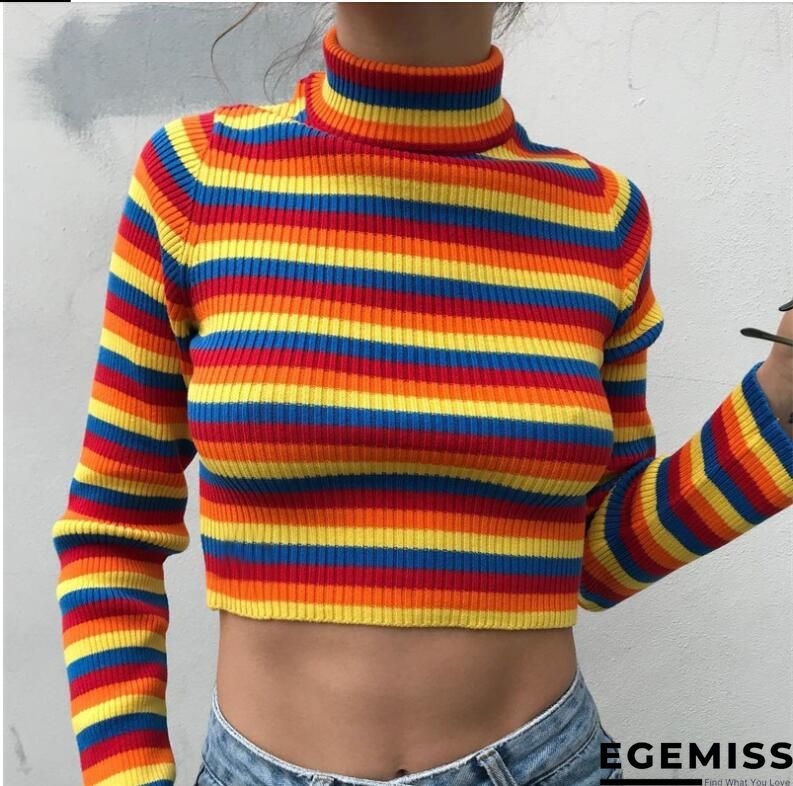 Fall/Winter Turtleneck Color Striped Slim-fit Knit Sweater | EGEMISS