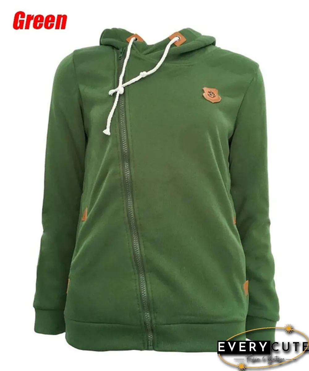 New Fashion Winter Woman Sports Personality Side Zipper Hooded Sweatshirt Candy Colored Sweater Coat