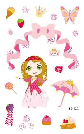 12 kinds Cartoon Fairy Princess Temporary Tattoo Stickers for Kids faux tatouage temporaire Disposable Children Cute Girl Gift