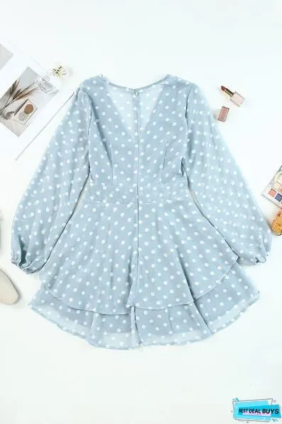 Tied Layered Polka Dot Balloon Sleeve Dress