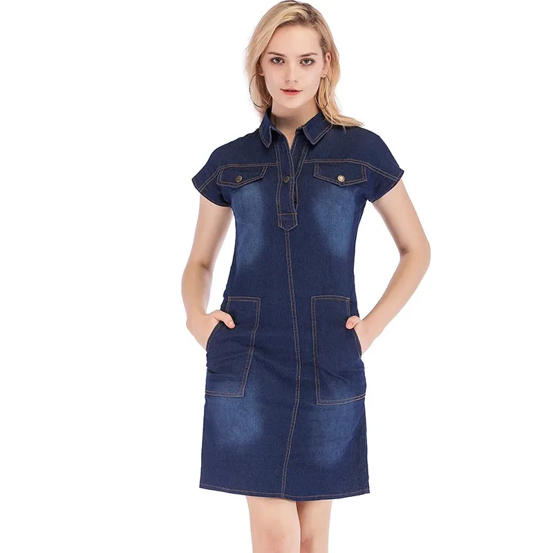 2021 Summer Fashion Denim Dress Hot Sale Casual Loose Jean Dress Lady Plus Size Slim Short Sleeve Clothing Elegant Dress 4051