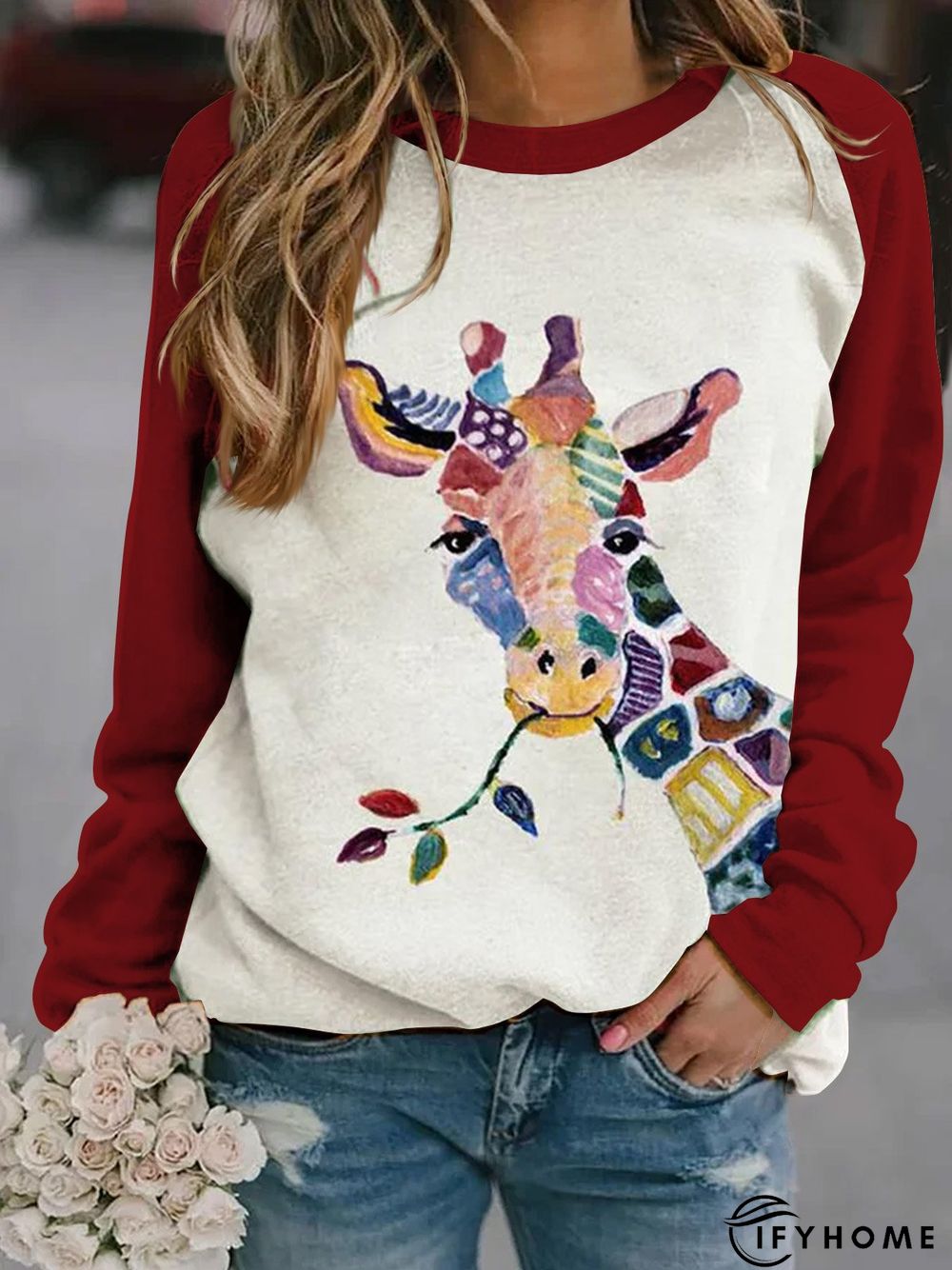 Long Sleeve Shift Animal print Casual Sweatshirt | IFYHOME