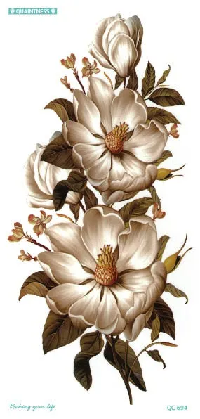 QC-671/20X10cm Long Colorful High Solution Body Art Purple Peony Flowers Circle Design Temporary Fake Flash Tatoo Sticker Taty