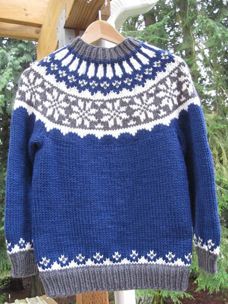 Vintage Warm Knitted Jacquard Crew Neck Sweater