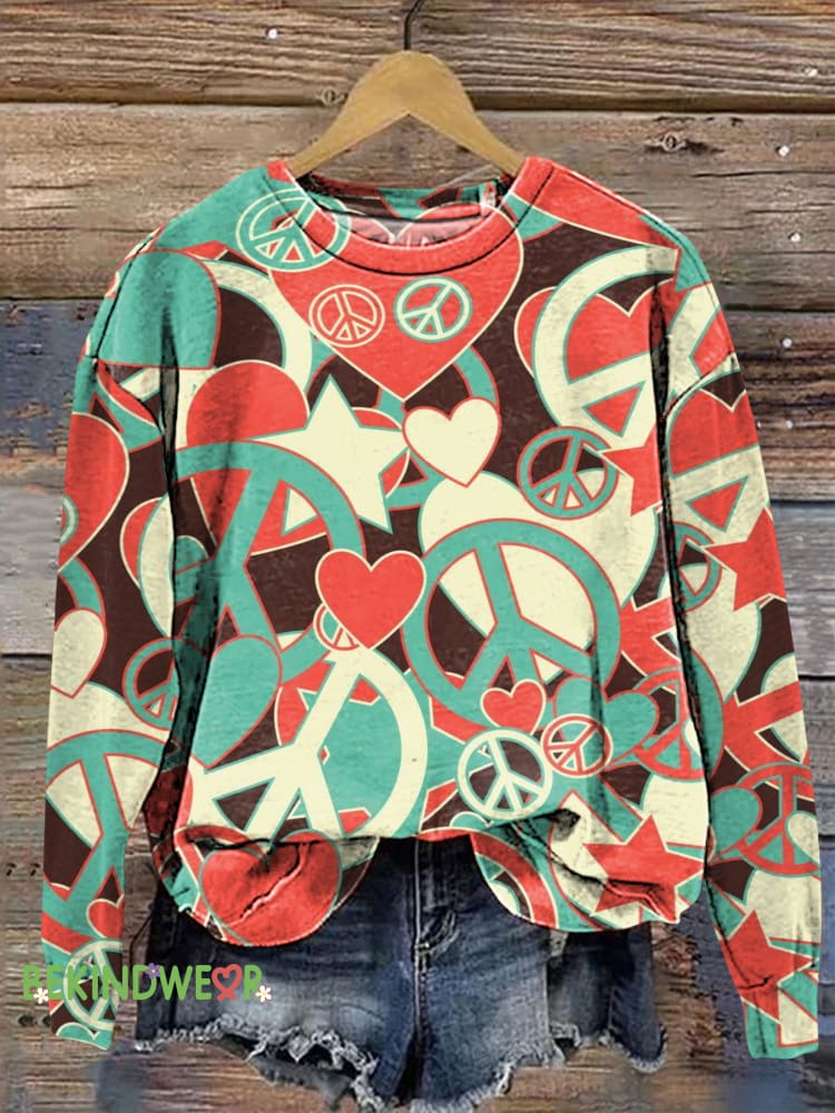 Peace Irregular Print Casual Sweatshirt Multicolor / S