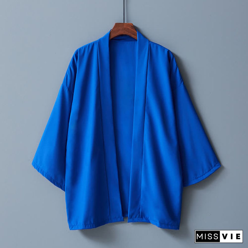 Vintage Pure Color Casual Cardigan Kimono Outerwear