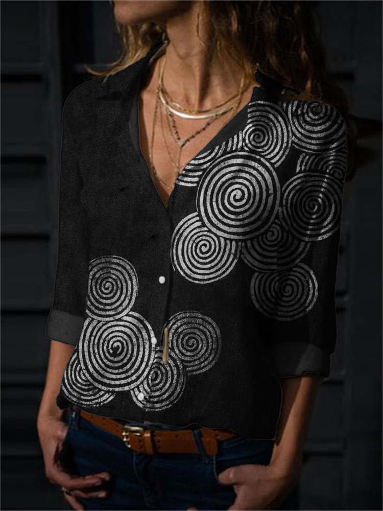 Simple Sea Waves Japanese Lino Art Flowy Blouse elevenforest