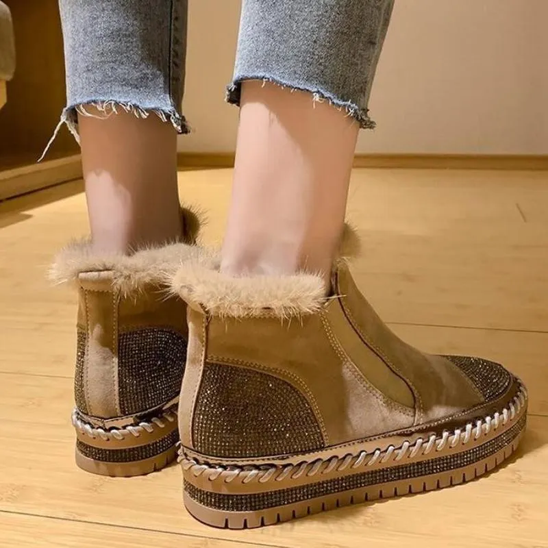 Women Ankle Boots Flats Wedges Shoes Woman Vintage Winter Warm Autumn Slip on Shoe Chaussures Femme Zapatos Mujer Sapato