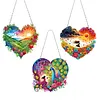 (US Local)3Pcs Sunrise Peacock Girl Diamond Painting Hanging Pendant for Garden Window