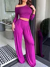 Solid Color Long Sleeves Top Shirt + Bottom Casual Two Pice Suits