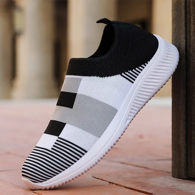 Women Shoes Vulcanized Zapatillas Mujer Knitted Sneakers Women New Flat Shoes Mix Color Vulcanize Shoes Casual Chaussure Femme