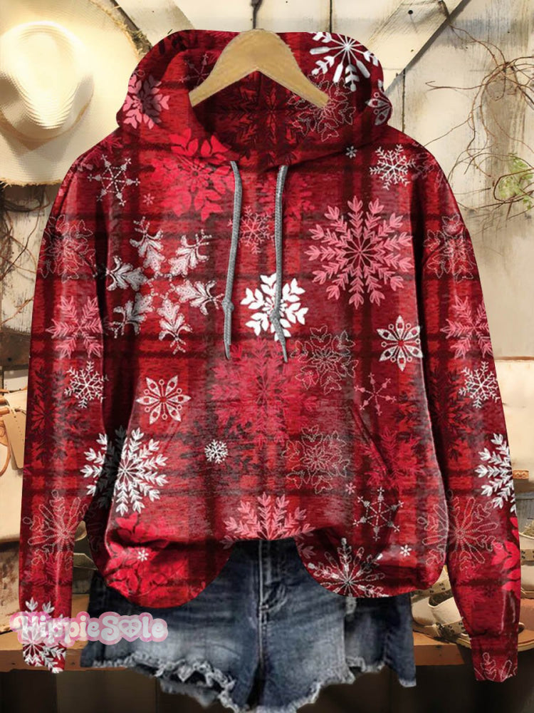 Retro Christmas Color Plaid Print Casual Hoodie Sweatshirt Multicolor / S