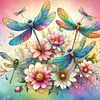Diamond Painting-DIY Full Round Drill Flowers Dragonfly