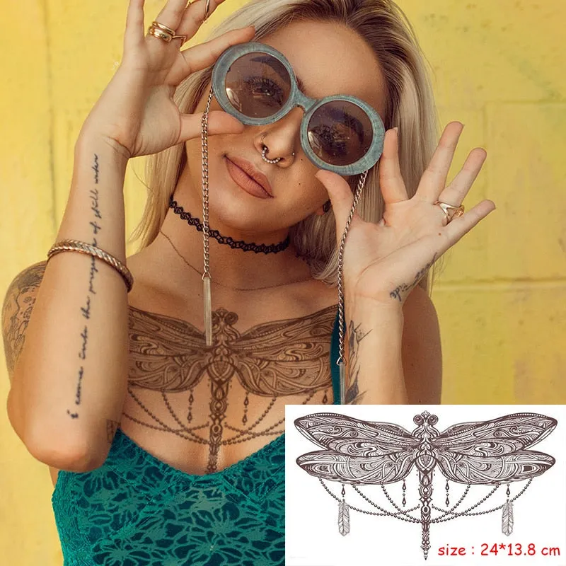 Temporary Tattoo Sticker Totem Flower Arrow Color Sexy Chest Back Fake Tatoo Waterproof Flash Tatto Body Art for Woman Girl