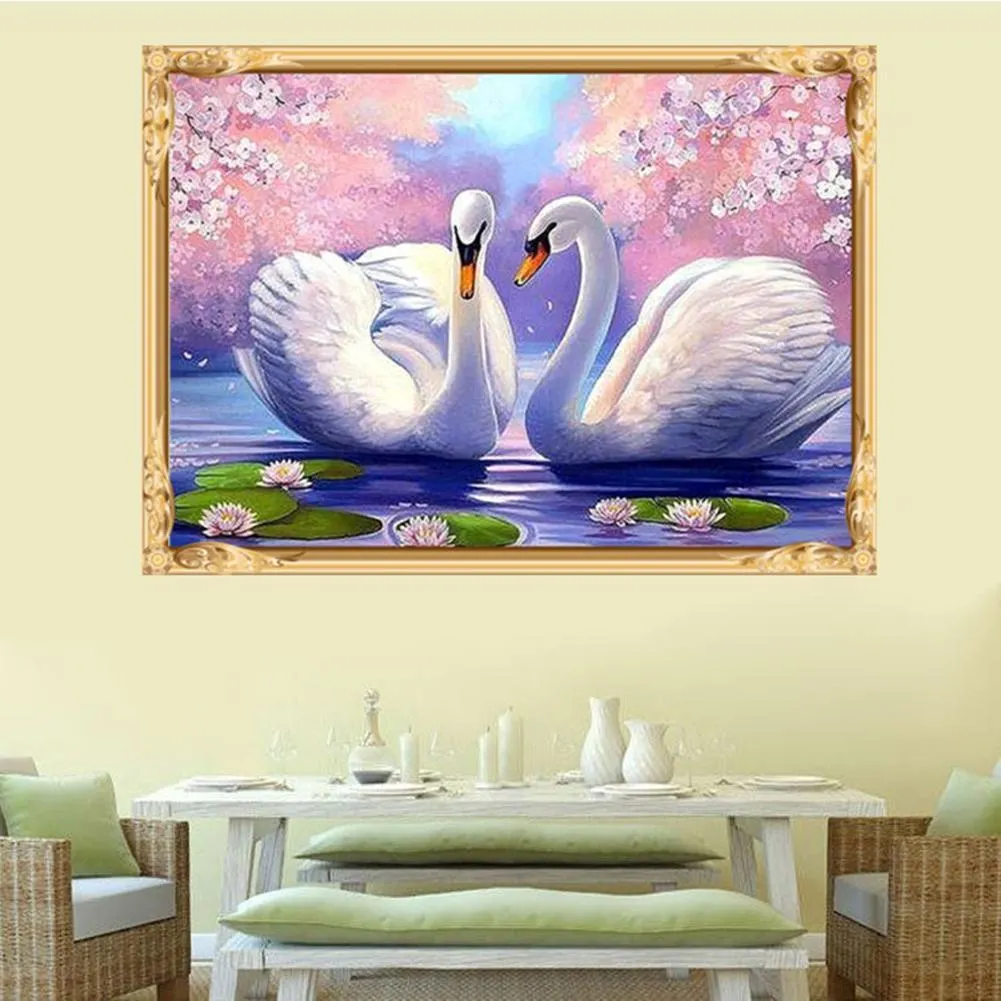 Diamond Painting - Partial Round Drill - Two White Swans(40*30cm)