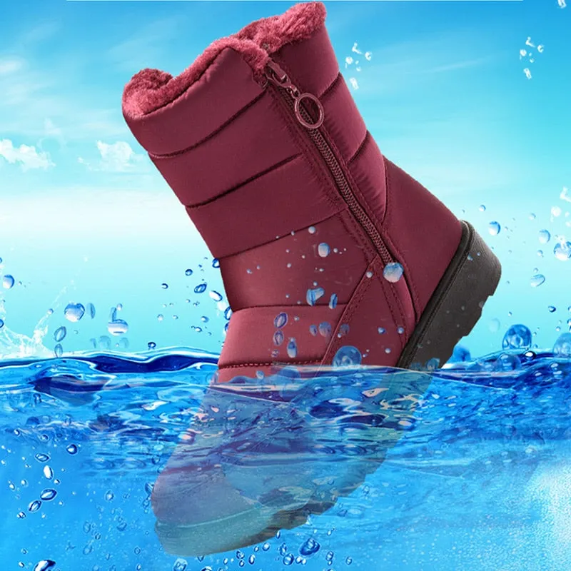 Winter Women Boots Waterproof Plush Snow Boots Zipper Mid-Calf Boot Shoes Woman Leisure Flat with Botas De Mujer