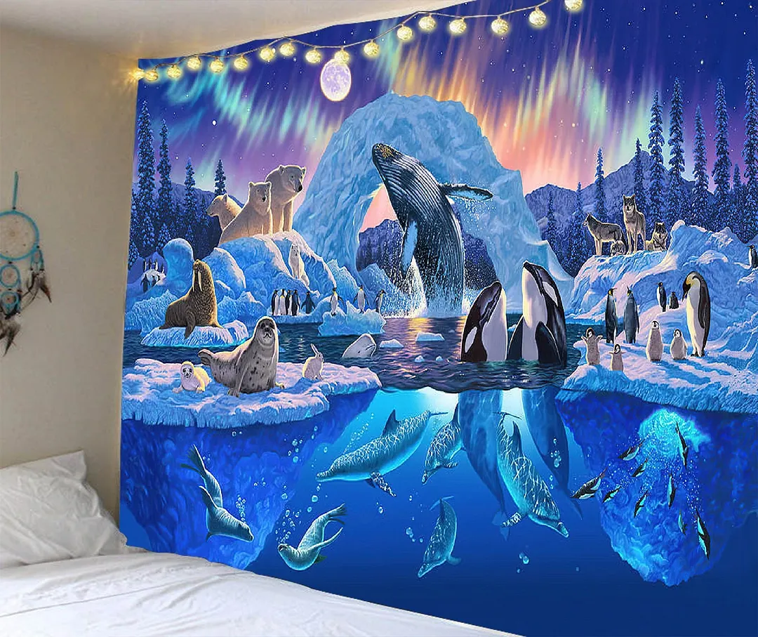 India Manada Wall Hanging Tapestry 3D Printed Animal Natural Sofa Backgound Wall Tapestries Bohemian Wolf Tiger Lion House Decor