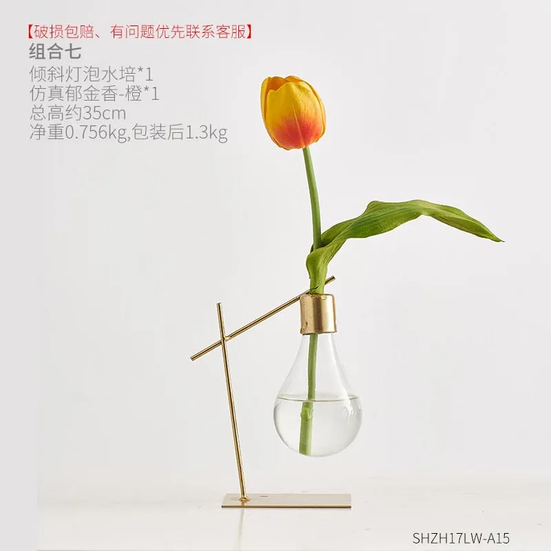 Nordic Decoration Home Transparent Hydroponic Vase Home Decoration Accessories Modern Gold Vase Terrarium Vases for Flower
