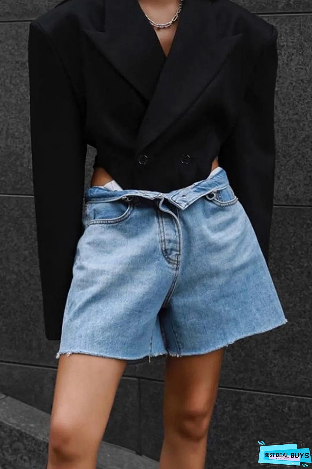 Black Shoulder Pad Suit Tops