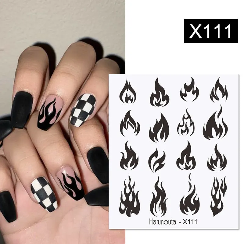 Harunouta Black Brush Color Block Nail Water Decals Valentine Geometric Lines Manicures Charms Sliders Nail Art Decoration Tips
