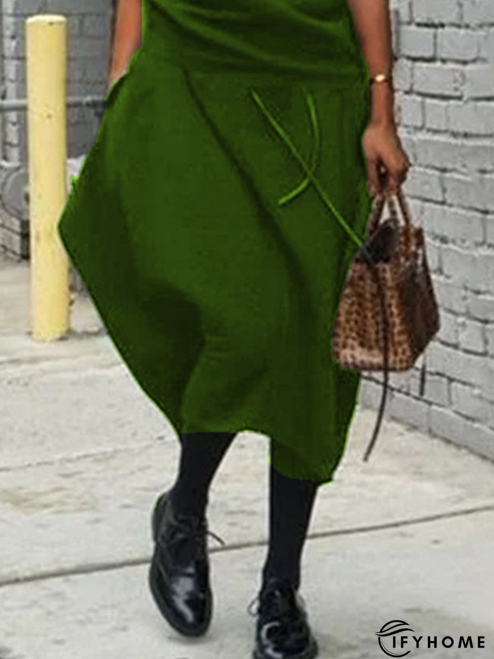 Vintage Plain Statement Plus Size Short Sleeves Stand Collar Casual Weaving Dress | IFYHOME