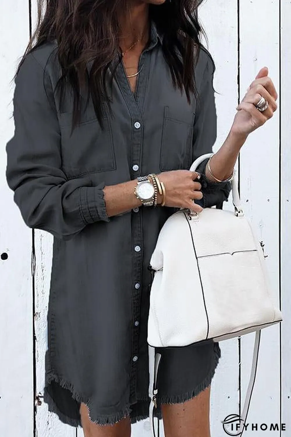 Denim Shirt Dress Overcoat | IFYHOME