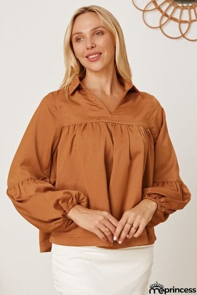 Balloon Sleeve Collared Neck Blouse