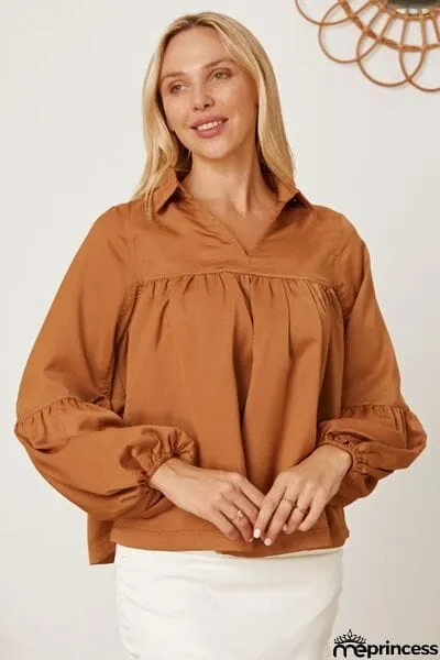 Balloon Sleeve Collared Neck Blouse