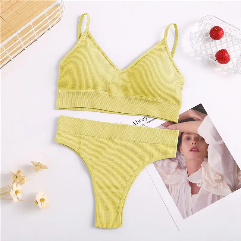 FINETOO Women Bra Panties Set Sexy G-String Push Up Bra Set Seamless Underwear Sports Thong Panty Bralette Fitness Lingerie Set