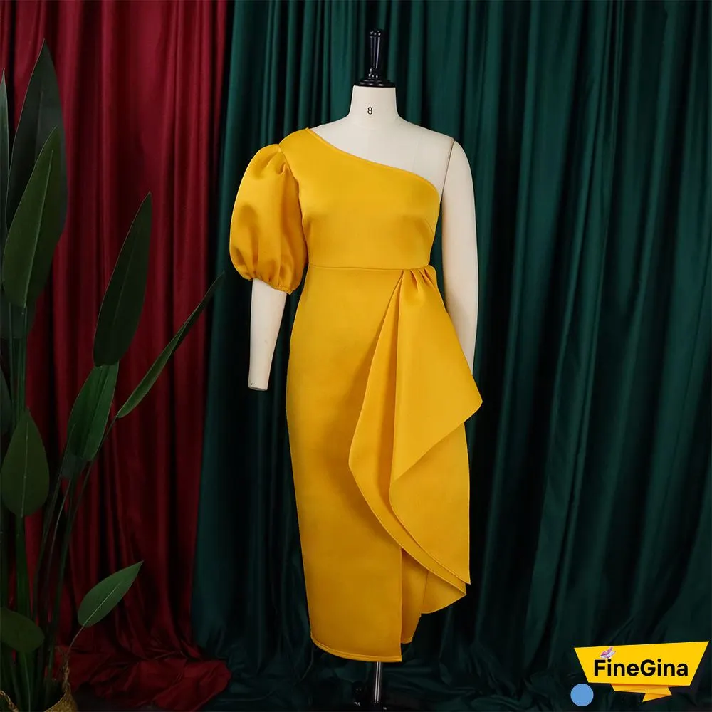 Yellow Sexy Plus Size Solid Backless Off the Shoulder Short Sleeve Dress
