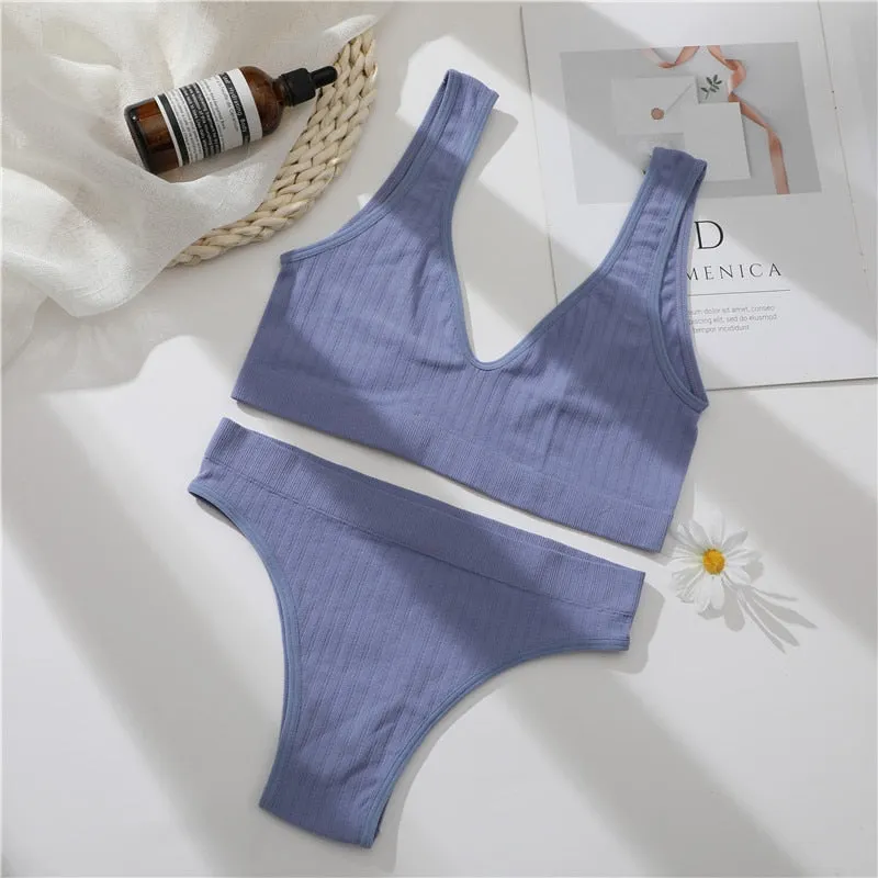 FINETOO Women Seamless Bra Underwear Set Sexy Lingerie Tanks Top+ Brazilian Pantys Fitness Active Sports Push Up Brassiere Sets