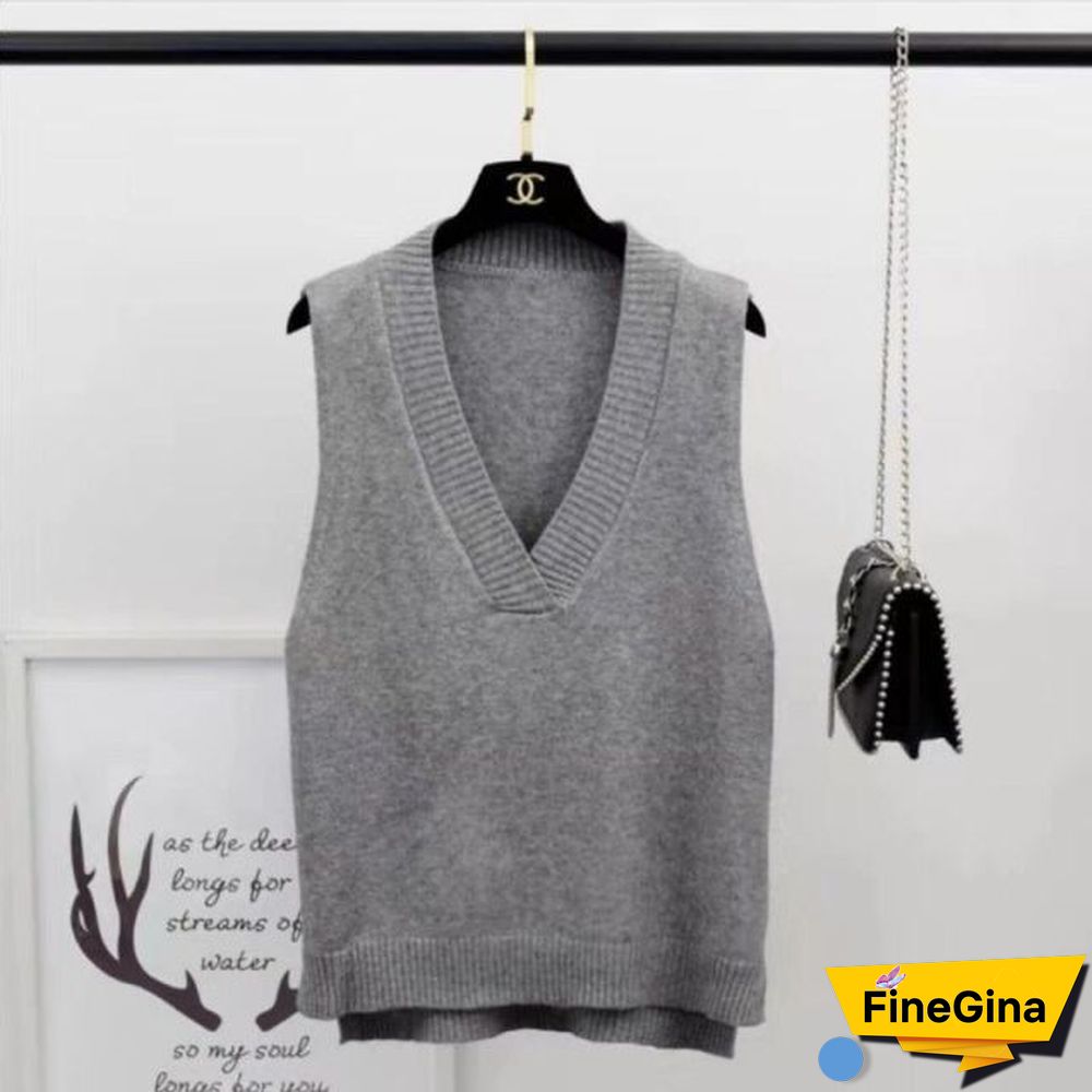 Sweater Vest Women Solid V-Neck Loose Plus Size 3Xl Simple Classic Elegant Office Ladies Vests Ulzzang Chic Leisure New Knitting