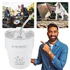 Double Wall Insulated Coffee Cup with Straw 304 Stainless Steel Beer Mug (White)