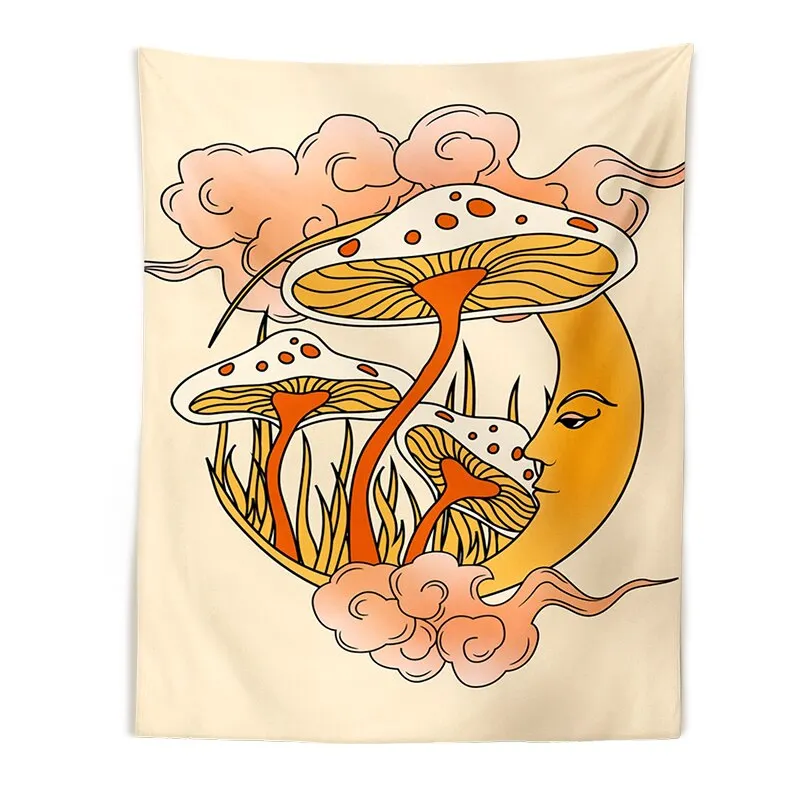 70s Mushroom Tapestry Wall Hanging Never Stop Growing Retro 70s Sun and Moon Wall Art Moon Groovy Decor Mushroom Decor hippie