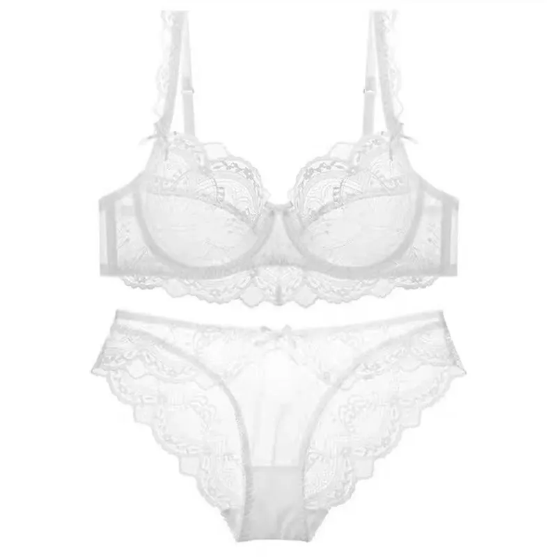 Churchf Lace Underwear Suit Female Pure Lust Wind Gathered Bra Sexy Red Breathable Thin Large Size Bra